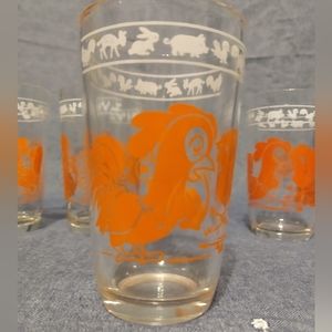 VTG 4pc Kraft Swanky Swigs Glasses Rooster, Dog, farm animals